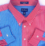 New- Paul Fredrick Red/White Blue Stripe Fashion Shirt- Size XXL