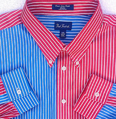 New- Paul Fredrick Red/White Blue Stripe Fashion Shirt- Size XXL