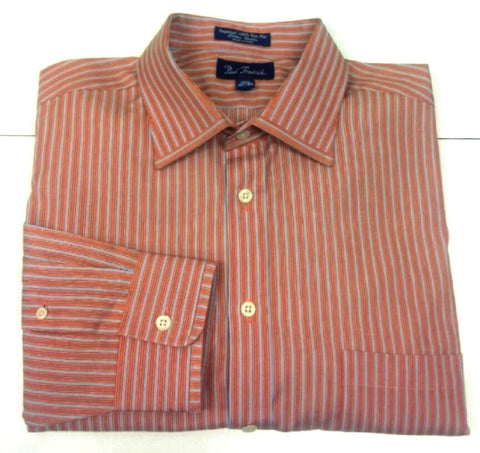 New- Paul Fredrick Trim Fit- Orange/Blue Stripe Dress Shirt- Size (16. Mentauge New- Paul Fredrick Trim Fit- Orange/Blue Stripe Dress Shirt- Size (16. Mentauge
