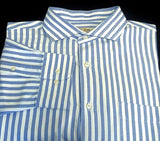 Peter Millar- Blue & White Herringbone Stripe Cotton Twill Dress Shirt- size L