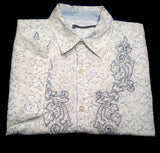Vintage 'RED'- White/Blue Embroidered Cotton Floral Fashion Shirt- size M