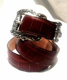 Vintage New Brighton 1995 Brown Embossed Leather Fashion Belt- size 28