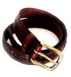 Handcrafted- Brown Leather/Inlay Casual Fashion Belt- size 32