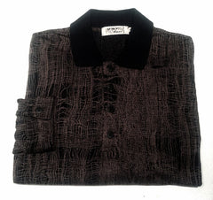 New- Mondo di Marco of Italy- Navy/Tan Absract Print LS Polo Shirt- size (50) M