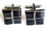 Square Silver/Gray Enamel Filled Geometric Cuff Links