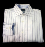 Thomas Dean- White/Brown/Blue Herringbone Pinstripe Cotton Dress Shirt- size XL-TG