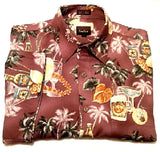 Neiman Marcus- Burgundy/Rose- 100% Rayon, SS Resort Style Novelty Shirt- size M