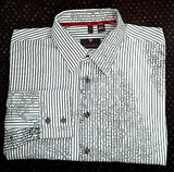 New- Haupt of Germany- White/Gray, 100% Cotton Stripe Fashion Shirt- size L (41/42-16.5)