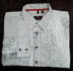 New- Haupt of Germany- White/Gray, 100% Cotton Stripe Fashion Shirt- size L (41/42-16.5)