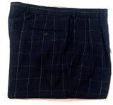 Maus&Hoffman- Navy Windowpane, Linen Pleated Trousers- size 36x31