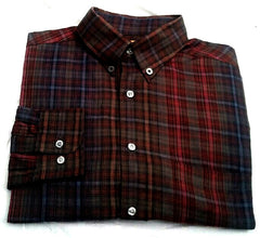 New- Tricots St.Raphael- Burgundy Plaid, 100% Cotton BD Fashion Shirt- size L
