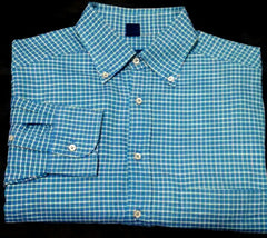 Jeff Rose- Aqua Blue Check, 100% Cotton, BD Fashion Shirt- size L