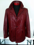 Vintage Burgundy Red Leather Car Coat- Size 42R