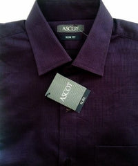 New- Ascot Purple Check Slim Fit Fashion Shirt- Size M (39cm)