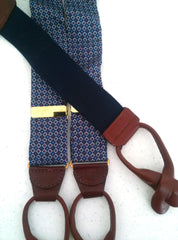 New- Blue Diamond Print Silk Suspenders
