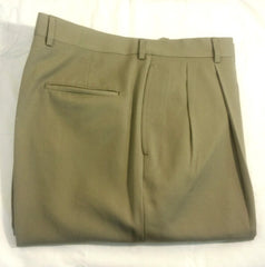 New- Corbin Khaki Gabardine Wool Pleated Trousers- Size 38x31