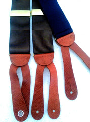 New- Vintage Blue/Tan Horizontal Stripe Suspenders