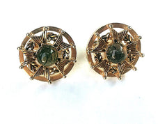 Vintage Marbled Green & Gold Cuff Links