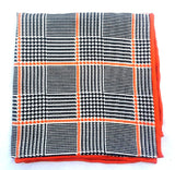 New- Orange/ Black Plaid Silk Pocket Square