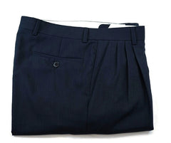 Zanella Heather Blue Micro Twill Wool Pleated Trousers- Size 32x27