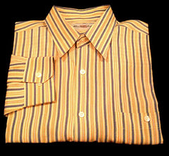 Winsor Lake- Golden Yellow Stripe Cotton/Tensel BU Fashion Shirt- size L