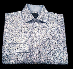 New- Thomas Dean Blue/White Floral Cotton Fashion Shirt- size M