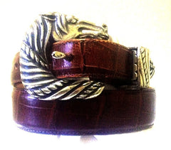 Vintage Onyx by Brighton- Brown Horse-Head Buckle Casual Belt- size 30