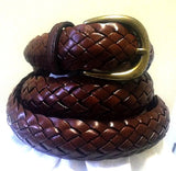 New- Lands End Brown Braided Leather Casual Fashion Blet- size 38