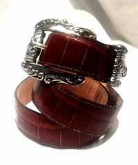Vintage New Brighton 1995 Brown Embossed Leather Fashion Belt- size 28