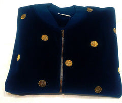 Vintage Neiman Marcus- Blue Velour Zip Front Loungewear Jacket- size L
