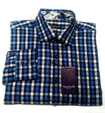 New- Marco Brunelli of Italy- Blue/Black/White Check Fashion Shirt- size M