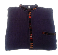 Vintage Purple Check Banded Collar Fashion Shirt- size L