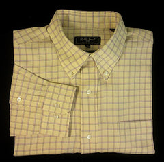 New- Bobby Jones-Yellow Check Woven Italian Cotton BD Shirt- size XL