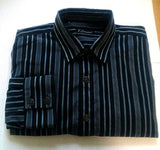 New- 7 Diamonds-Blue/Black Stripe Embroidered Fashion Shirt- size M