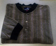 New- Nino Cerruti Sport- Brown Stripe Long Sleeve Henley Shirt- size XL