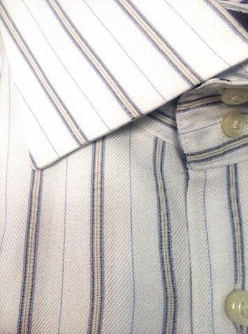 Thomas Dean- White/Brown/Blue Herringbone Pinstripe Cotton Dress Shirt Mentauge Thomas Dean- White/Brown/Blue Herringbone Pinstripe Cotton Dress Shirt Mentauge