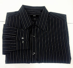 Hugo Boss 'Slim-Fit', Gray/Blue Stripe,100% Cotton Fashion Shirt- size (43/44) XL