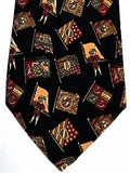 Vintage Salvatore Ferragamo- Black 'Crested Shield Flags' Novelty Silk Tie