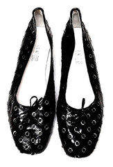 Women's Mania of Italy- Black Leather Sequin Ballerina Shoes- size (38) 7.5