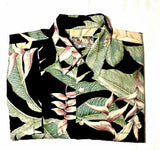Tori Richard- Black Silk/Rayon Floral Leaf Print Resort Shirt- size L