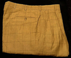 Maus&Hoffman- Khaki/Tan Windowpane, Linen Pleated Trousers- size 36x31