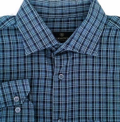 New- Bugatchi Uomo Blue/Tan Plaid Fashion Shirt- Size XL