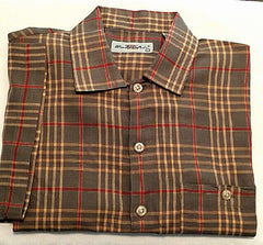 Windsor Lake-Olive Green Plaid,Linen/Cotton, SS Fashion Shirt- size L